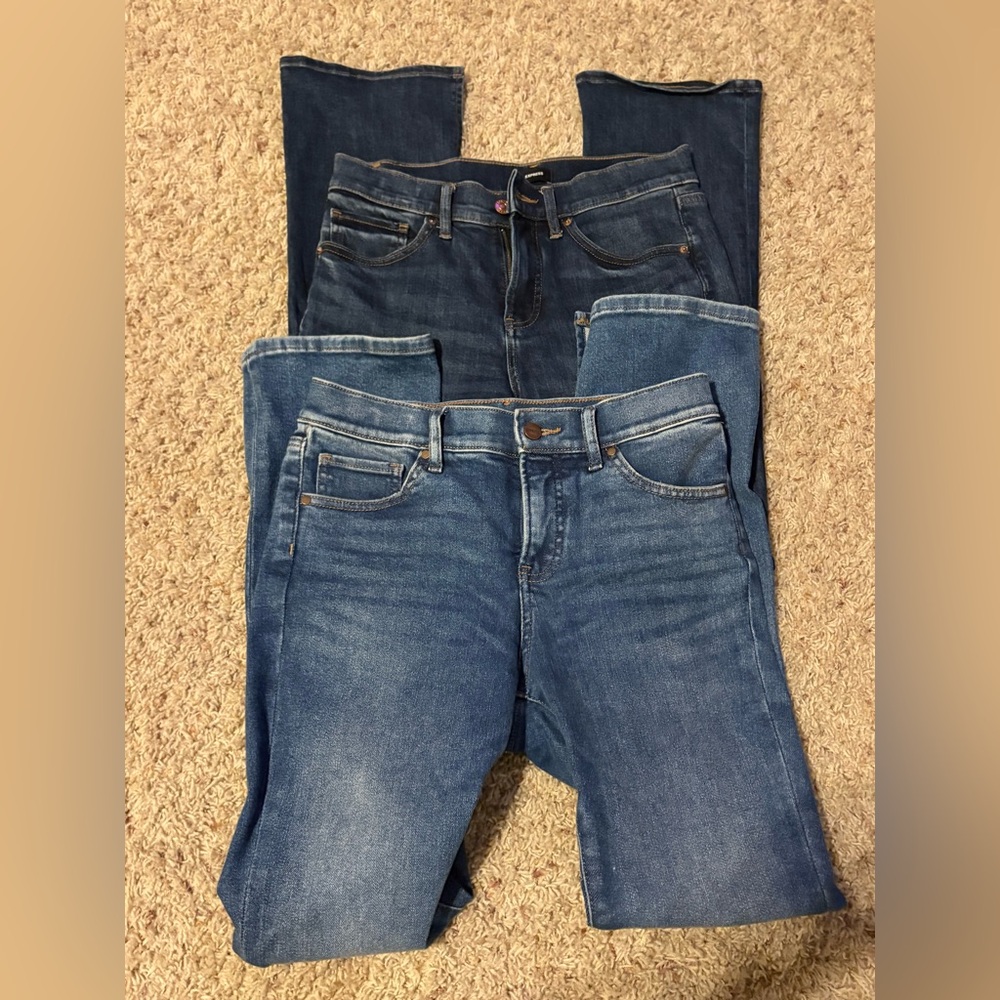 LOT OF 2! Express Women's Boot Cut Jeans - Dark Blue and Medium Blue